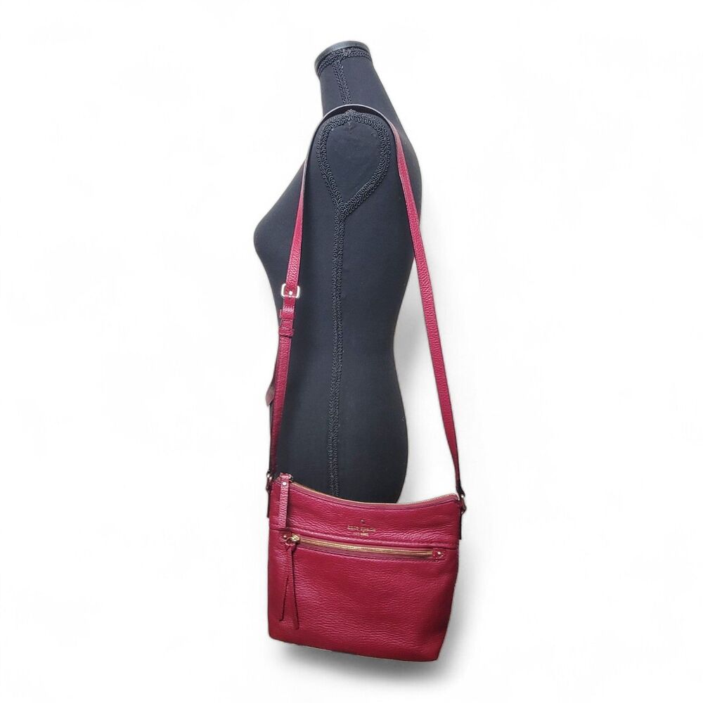 Kate Spade Pebble Leather Purse Cranberry Red Crossbody Shoulder Designer Bag - Picture 2 of 11